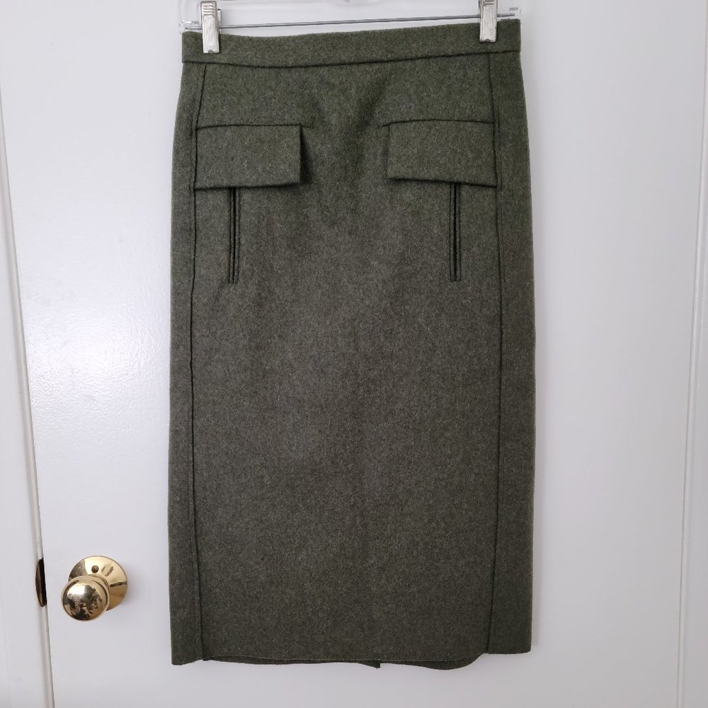 COS Army Green Wool Blend Midi Pencil Skirt